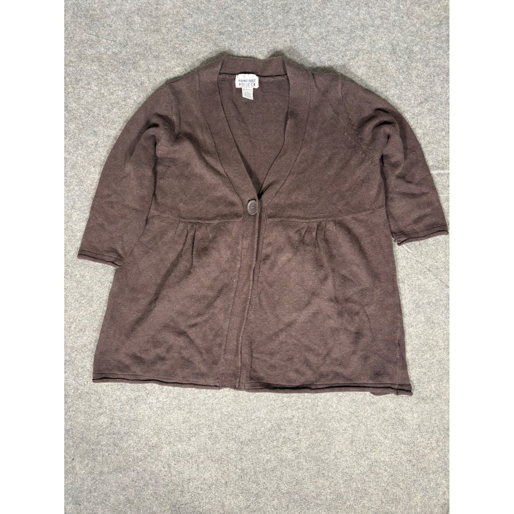 Mainstreet Blues Brown Empire Waist Knit Cardigan Sweater Womens 1X 3/4 Sleeve